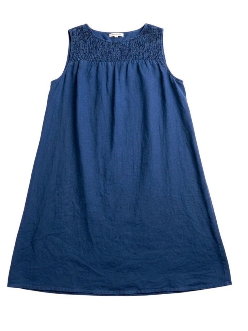 Cynthia Rowley Shift Dress Blue 100% Linen Smocked Coastal Breathable Medium